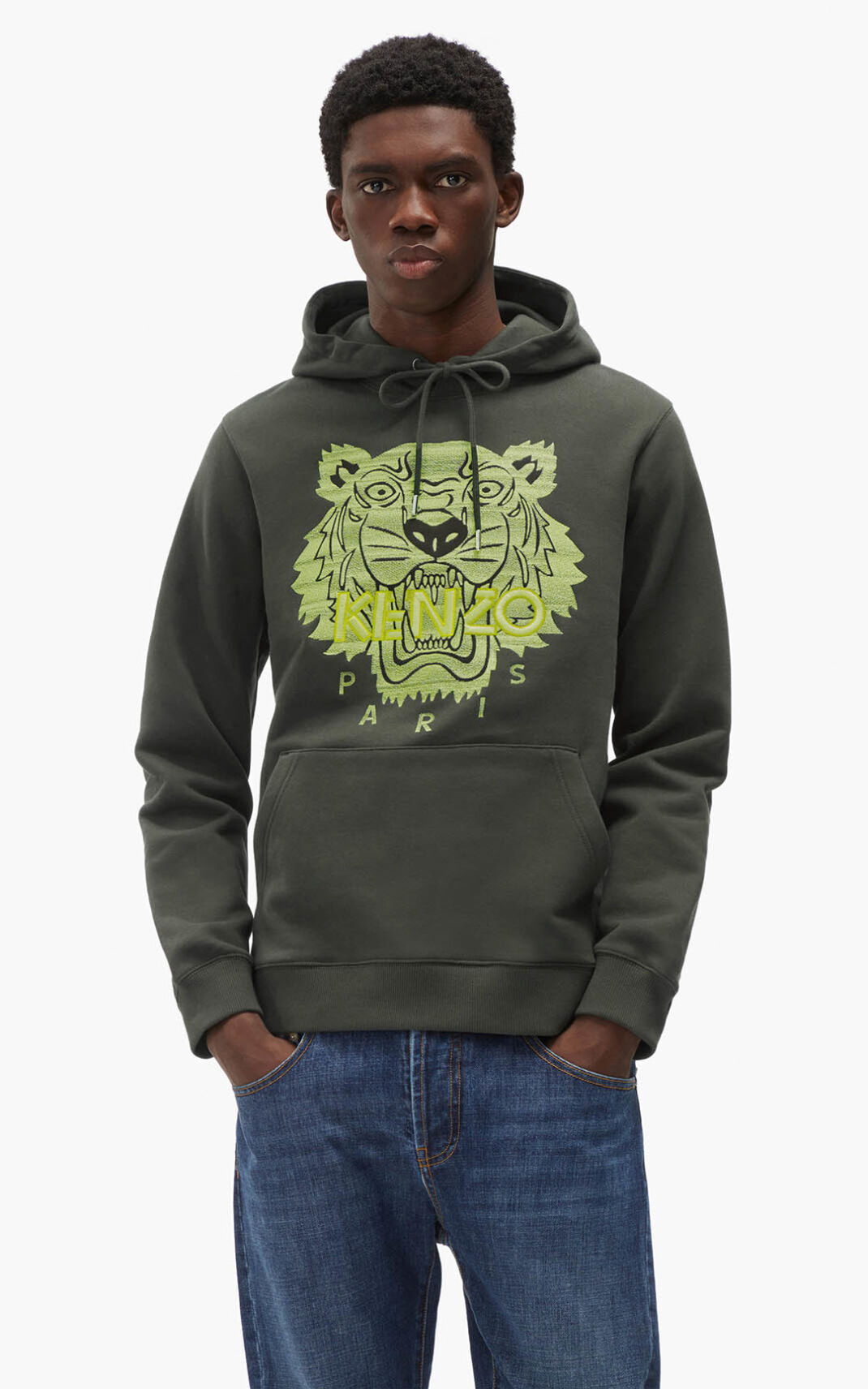 Sweat A Capuche Kenzo Homme Tiger Kaki Foncé CJOAN-6798